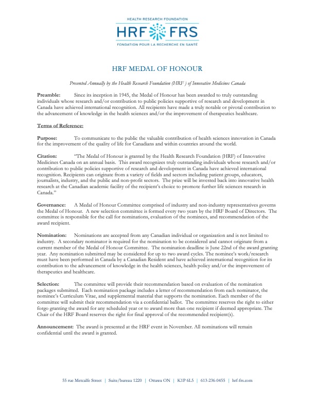 A thumbnail of the Terms of Reference for the Medal of Honour